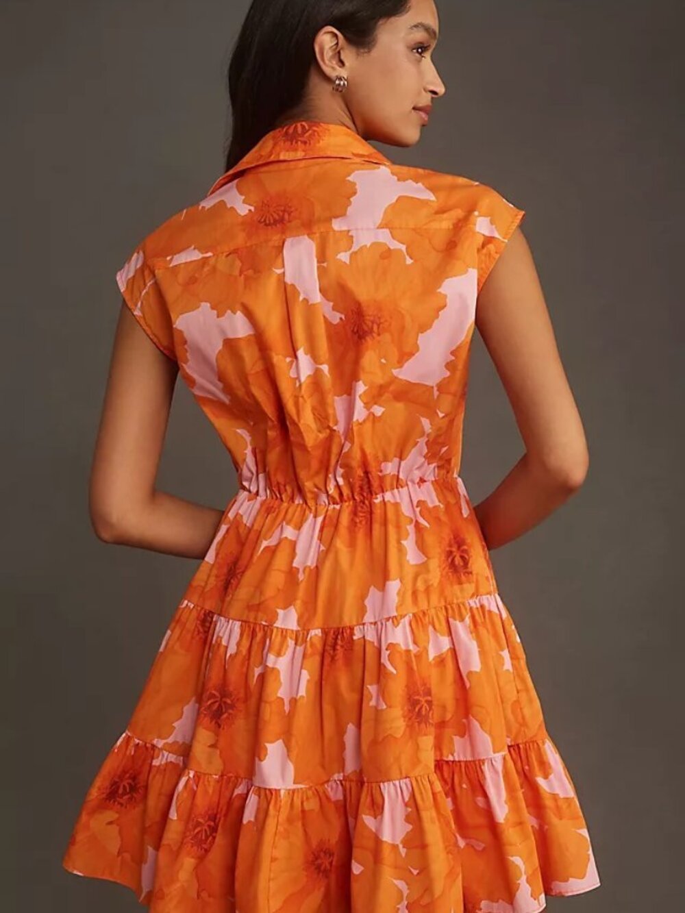 Anthropologie Hutch Short-Sleeve Mini Shirt Dress Orange Floral Sz 2X Worn Once - Picture 3 of 11